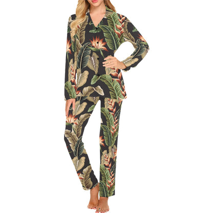 Tropical Flower Pattern Print Design TF014 Women's Long Pajama Set