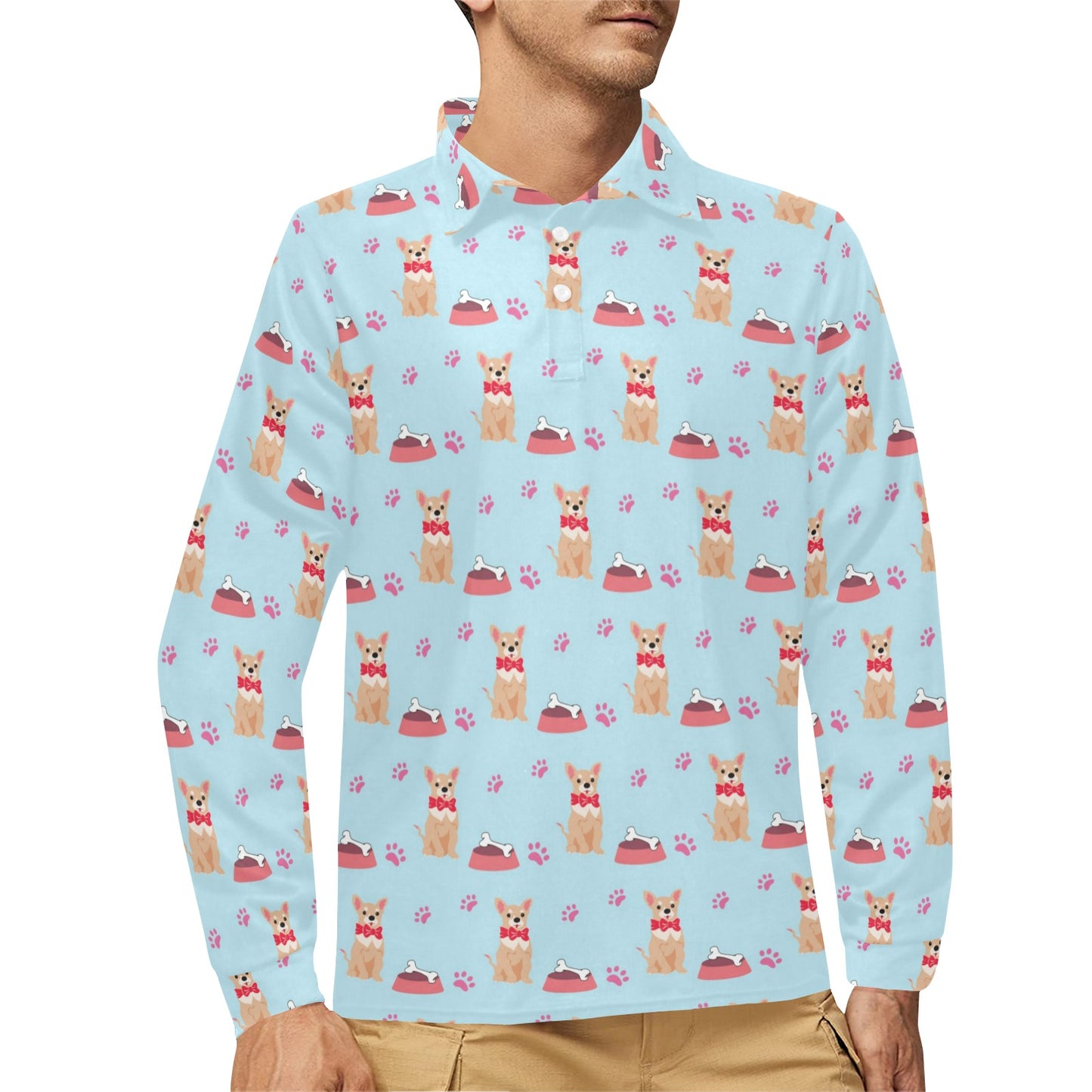 Chihuahua Pattern Print Design 05 Long Sleeve Polo Shirt For Men's