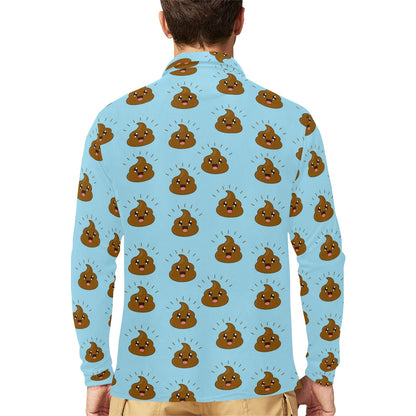 Poop Emoji Pattern Print Design A03 Long Sleeve Polo Shirt For Men's