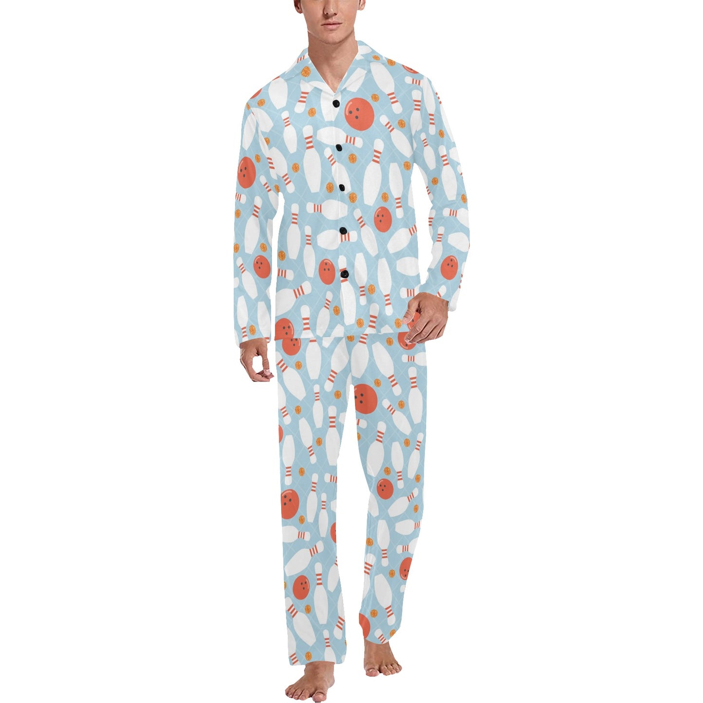 Bowling Pattern Print Design 09 Men's Long Pajama Set