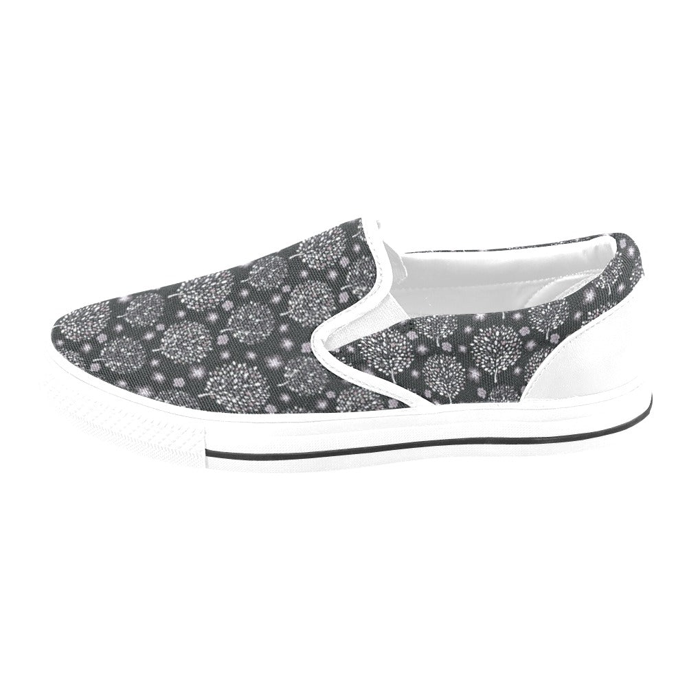 Tree Of Life Print Design LKS304 White Slip Ons Canvas Women's Shoes