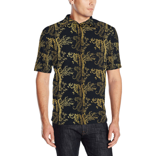 Tiger Gold Print Design LKS307 Men Polo Shirt