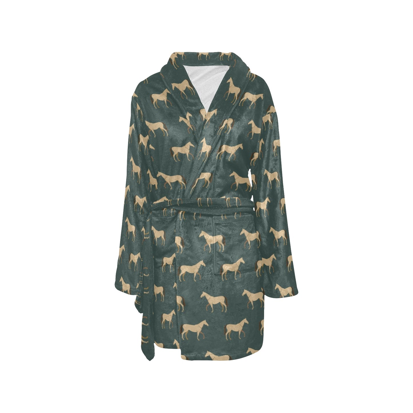 Horse Classic Themed Pattern Print Women's Fleece Robe