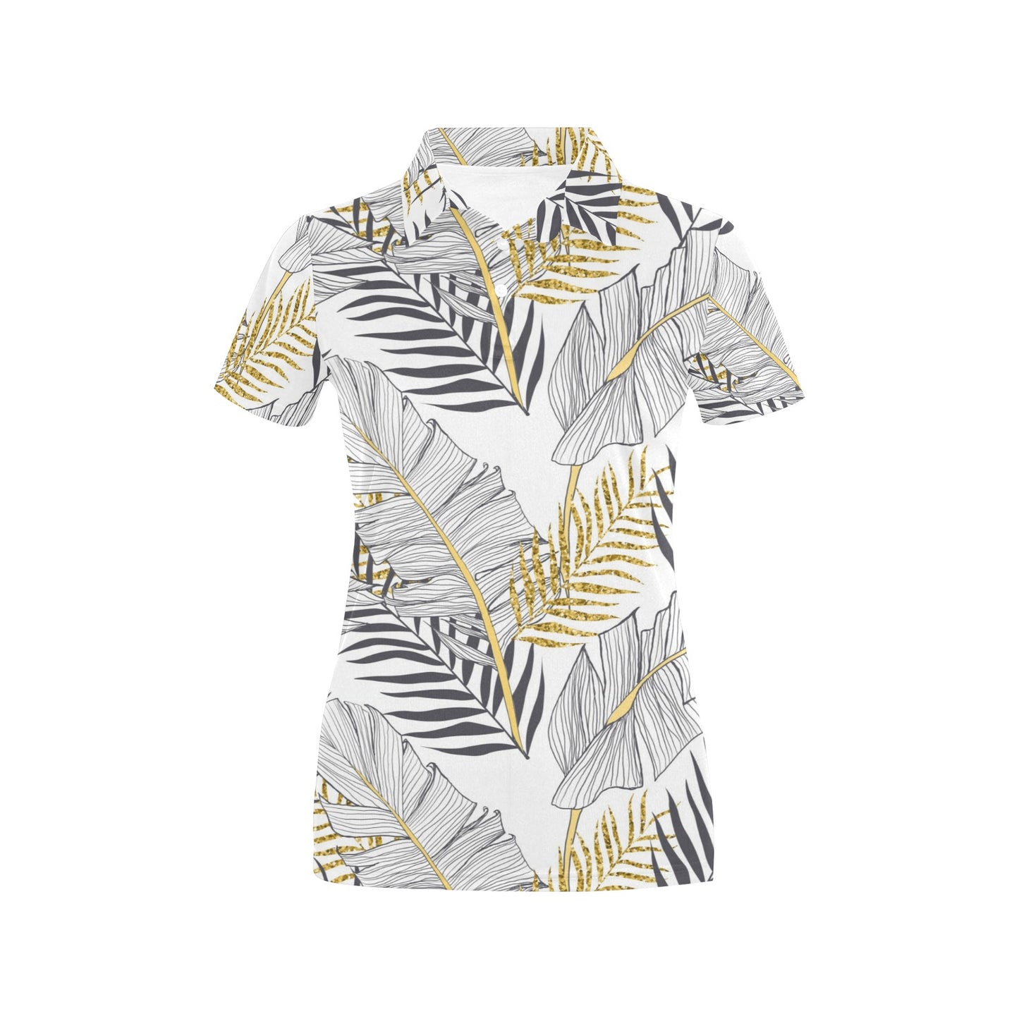 Gold Glitter Tropical Palm Leaves Women's Polo Shirt