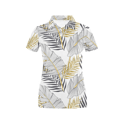 Gold Glitter Tropical Palm Leaves Women's Polo Shirt