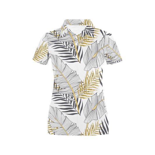 Gold Glitter Tropical Palm Leaves Women's Polo Shirt