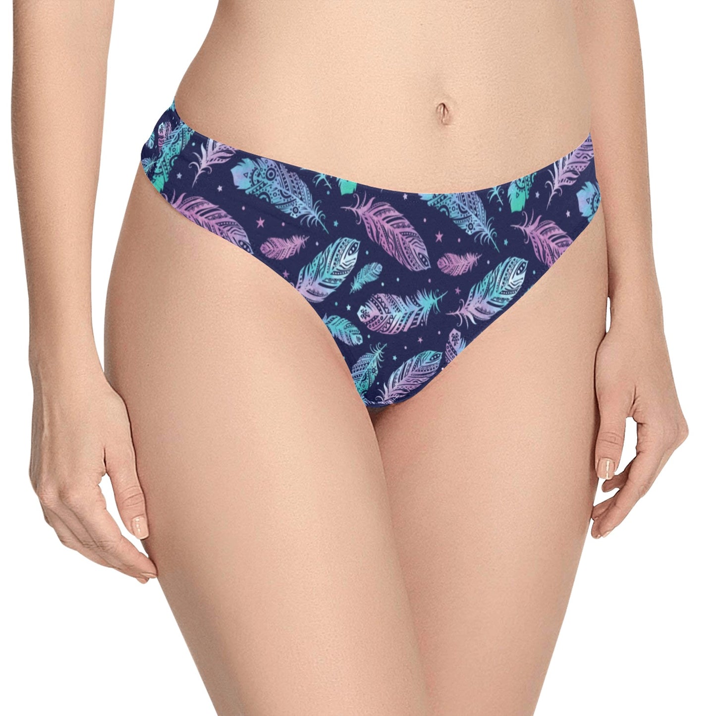 Feather Aztec Design Print Women's Thongs