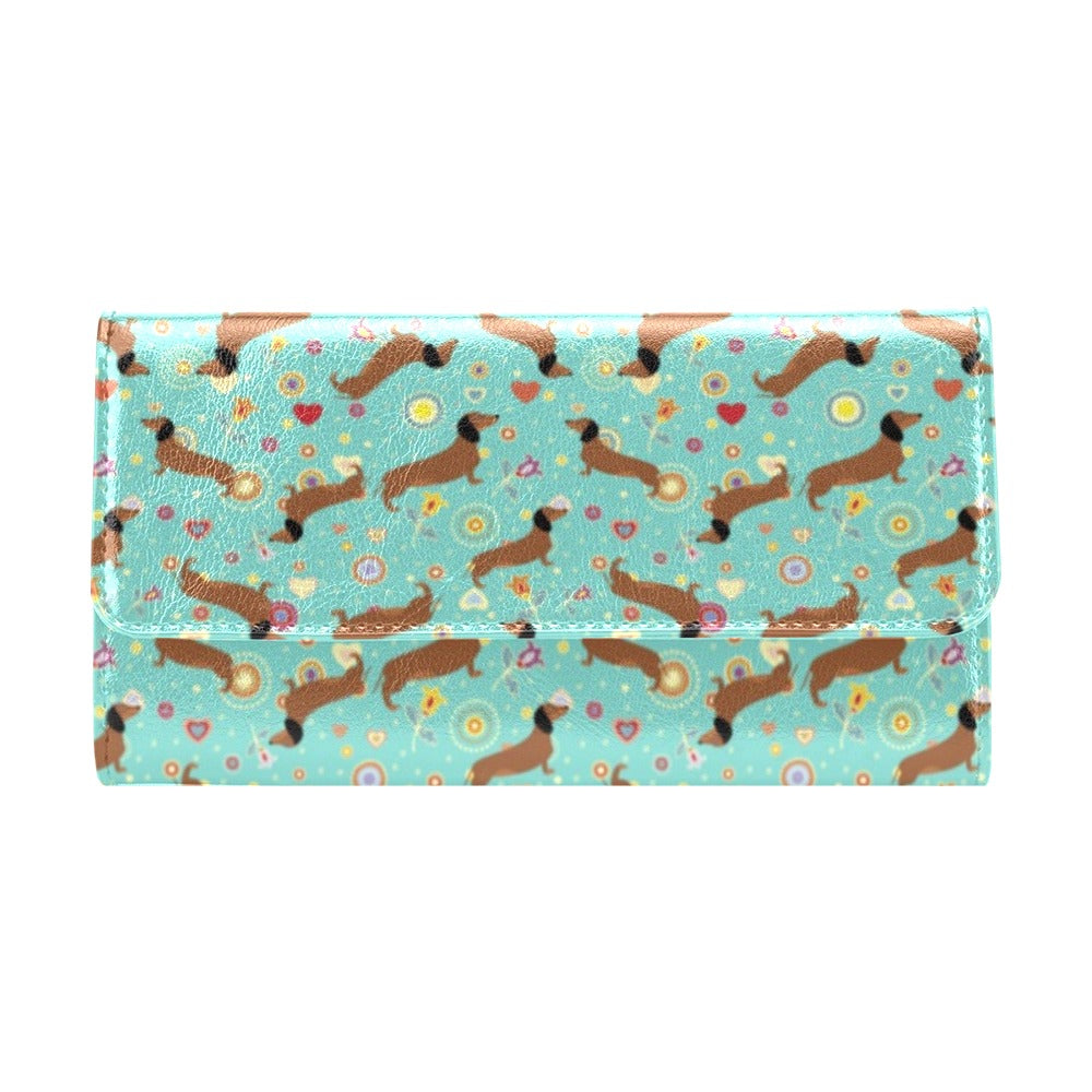 Dachshund with Floral Print Pattern Women's Trifold Wallet
