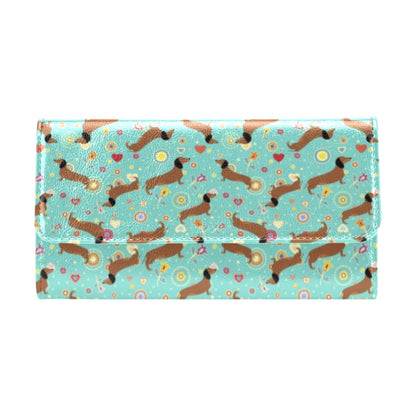 Dachshund with Floral Print Pattern Women's Trifold Wallet