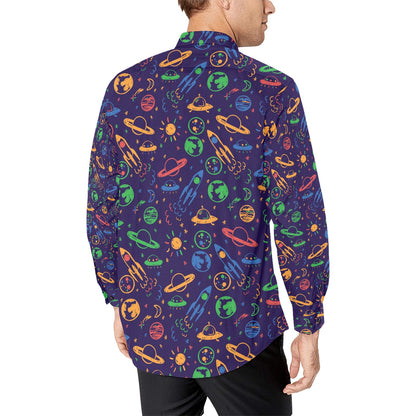 UFO Space Rocket Print Design LKS302 Men's Long Sleeve Dress Shirt