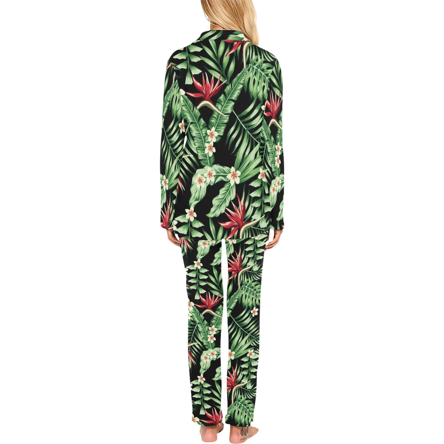 Bird Of Paradise Pattern Print Design BOP05 Women's Long Pajama Set