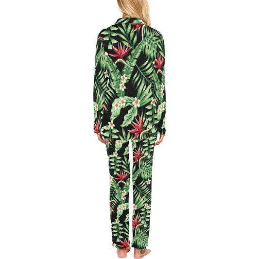 Bird Of Paradise Pattern Print Design BOP05 Women's Long Pajama Set