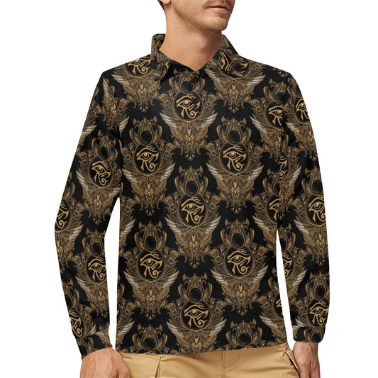 Eye of Horus Mandala Style Long Sleeve Polo Shirt For Men's