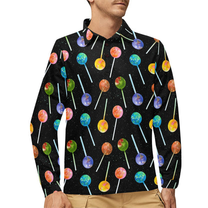 Lollipop Pattern Print Design LL04 Long Sleeve Polo Shirt For Men's