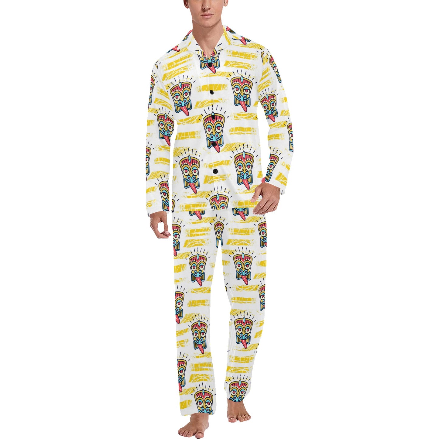 Tiki Smile Mask Print Pattern Men's Long Pajama Set