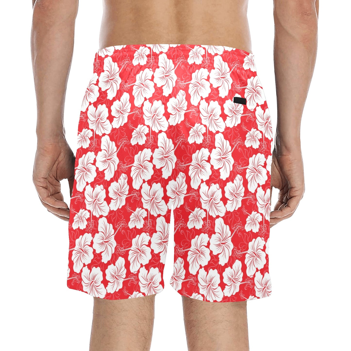 Flower Hawaiian Hibiscus Red Background Print Men's Swim Trunks Beach Shorts