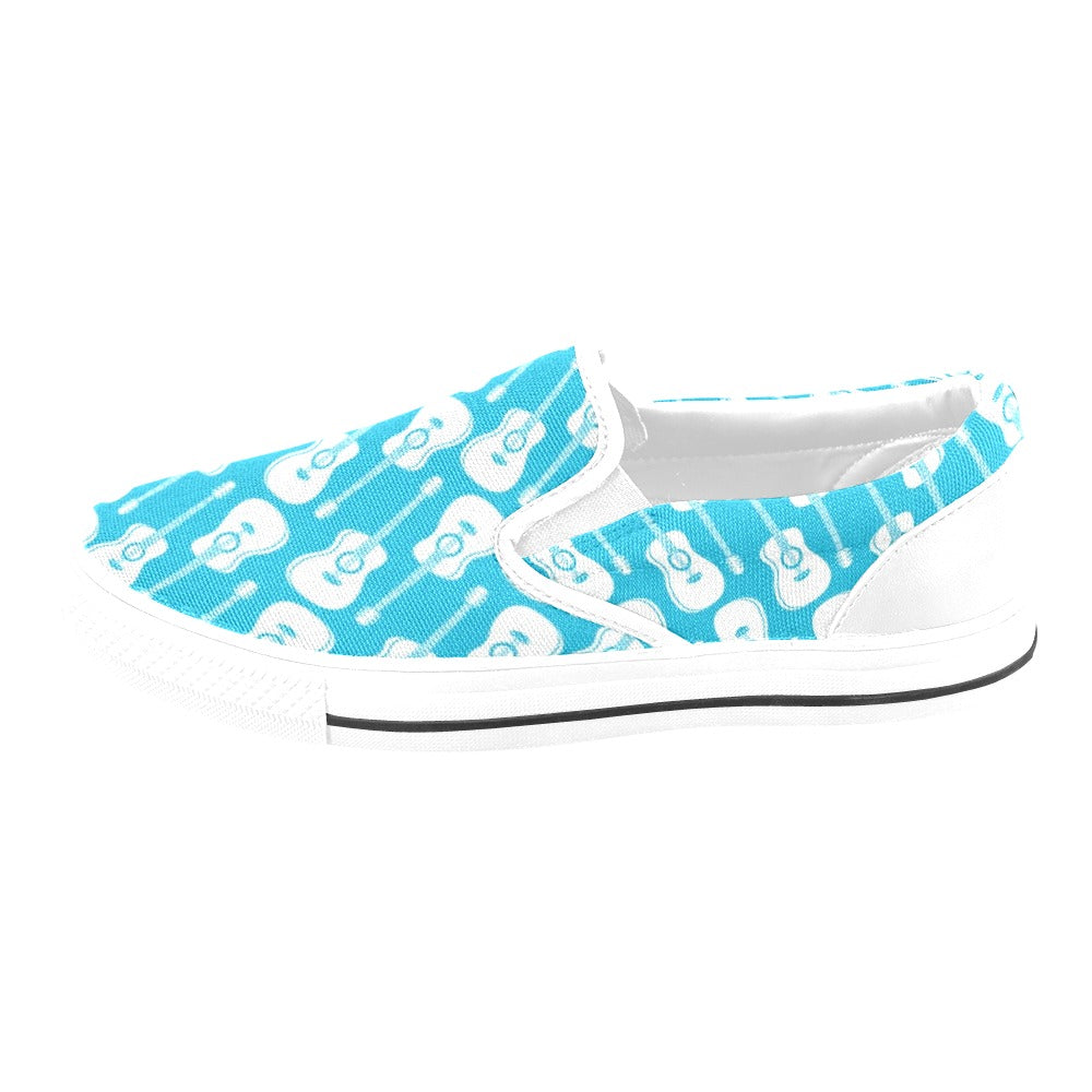 Acoustic Guitar Print Design LKS404 White Slip Ons Canvas Women's Shoes