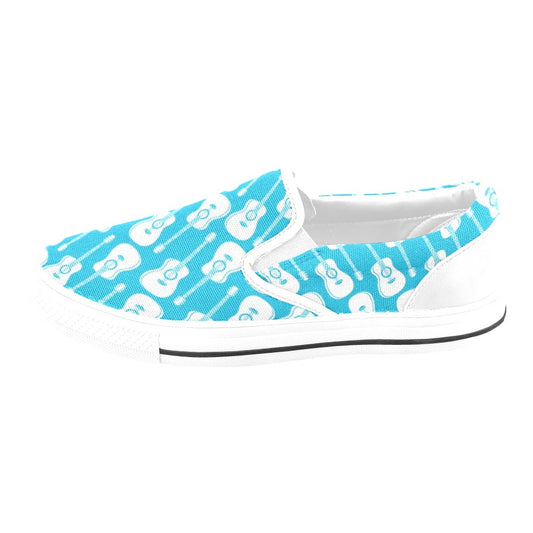 Acoustic Guitar Print Design LKS404 White Slip Ons Canvas Women's Shoes