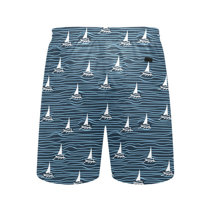 Sailboat Print Design LKS303 Men's Swim Trunks Beach Shorts