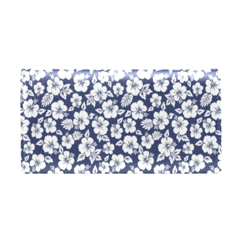 Hibiscus Blue Hawaiian Flower Style Women's Trifold Wallet
