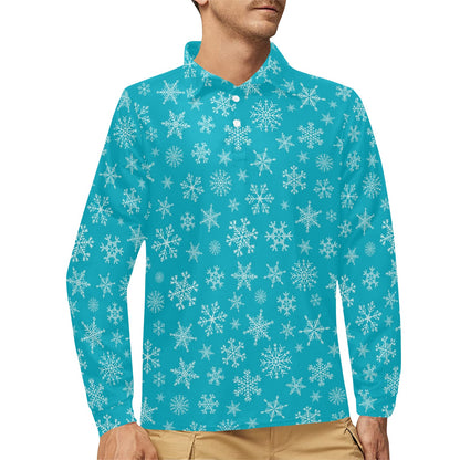 Snowflake Print Design LKS304 Long Sleeve Polo Shirt For Men's