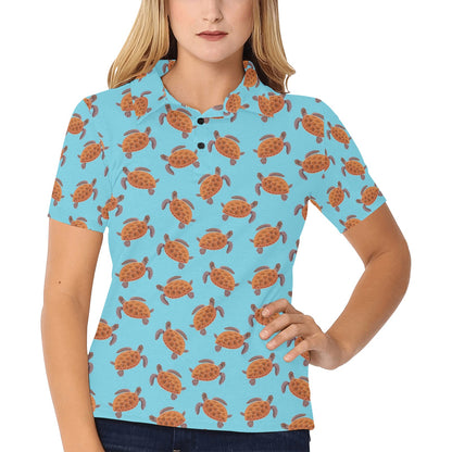 Brow Sea Turtle Print Pattern Women's Polo Shirt