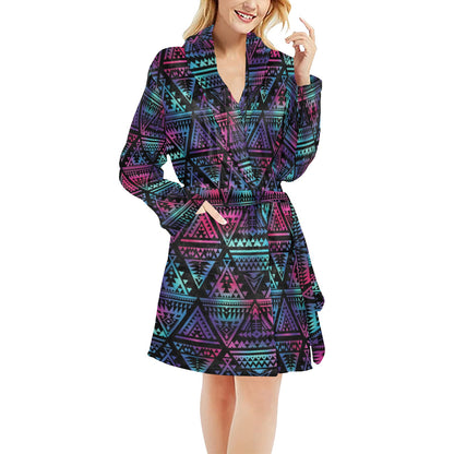 Tribal aztec Dark Multicolor Women's Fleece Robe