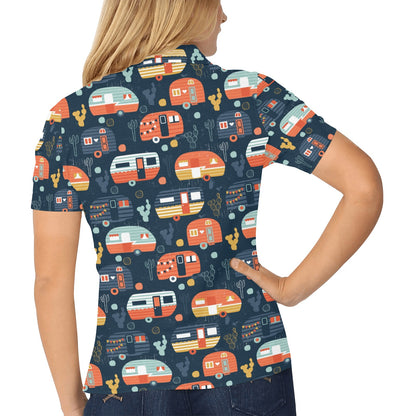 Camper Caravan Print Pattern Women's Polo Shirt