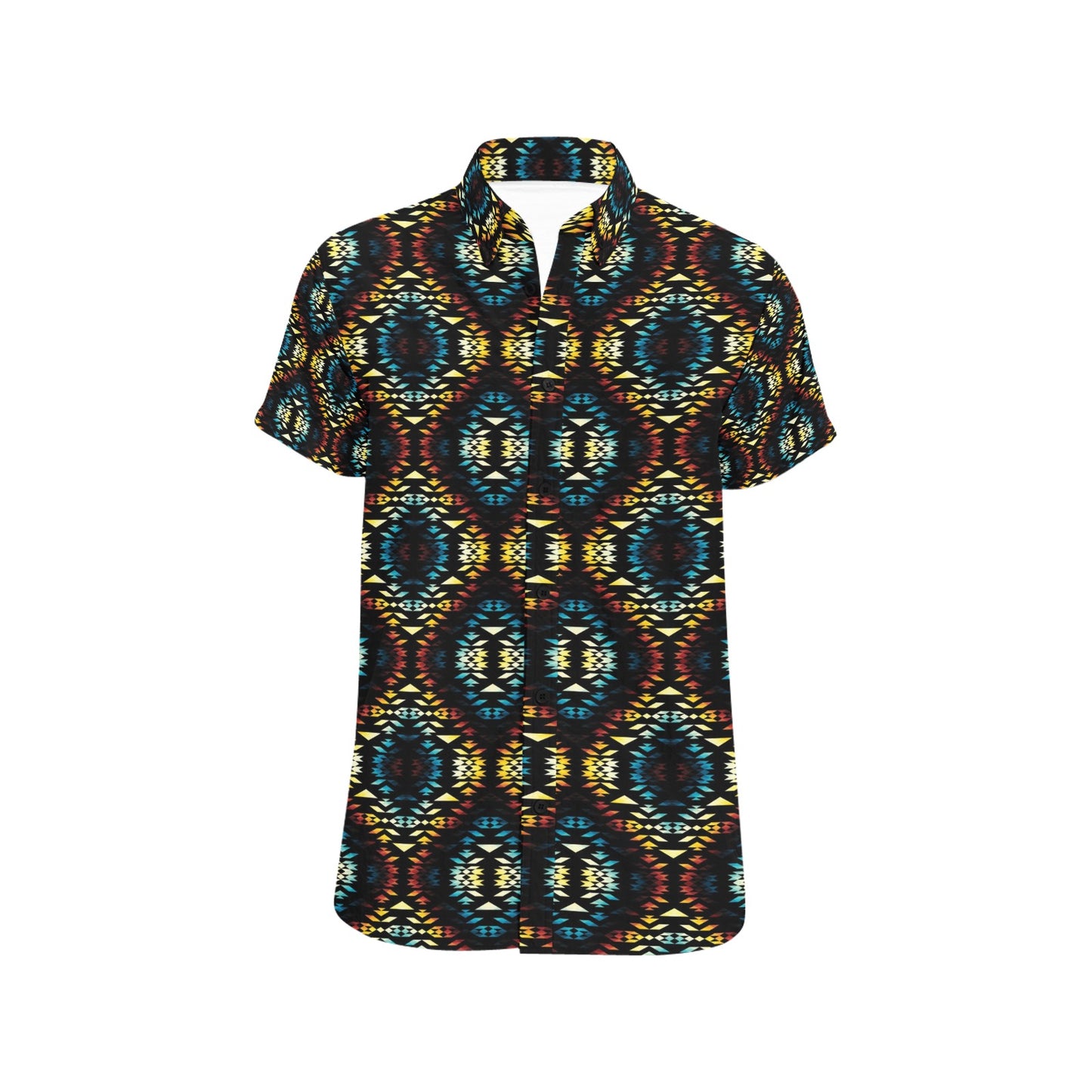 Tribal Pattern Print Design LKS309 Men Short Sleeve Button Up Shirt