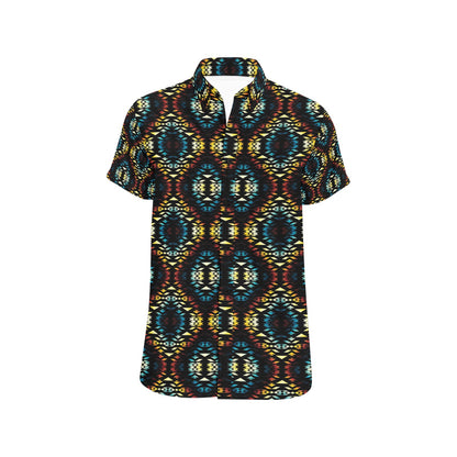 Tribal Pattern Print Design LKS309 Men Short Sleeve Button Up Shirt