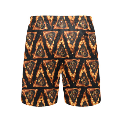Eye of Horus in Flame Print Men's Swim Trunks Beach Shorts