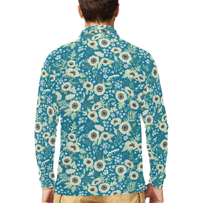 Anemone Pattern Print Design 01 Long Sleeve Polo Shirt For Men's