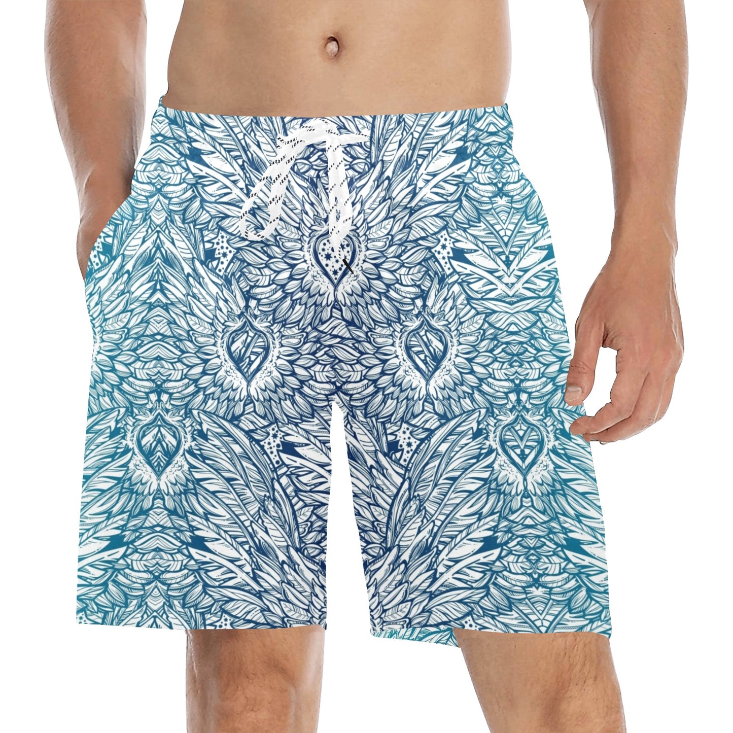 Angel Wings Boho Design Themed Print Men's Swim Trunks Beach Shorts