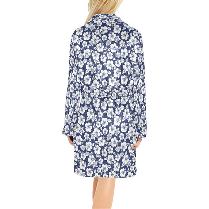 Hibiscus Blue Hawaiian Flower Style Women's Fleece Robe