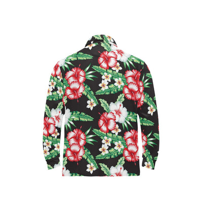 Hawaiian flower tropical leaves Long Sleeve Polo Shirt For Men's