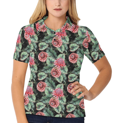 Dahlia Pattern Print Design DH06 Women's Polo Shirt