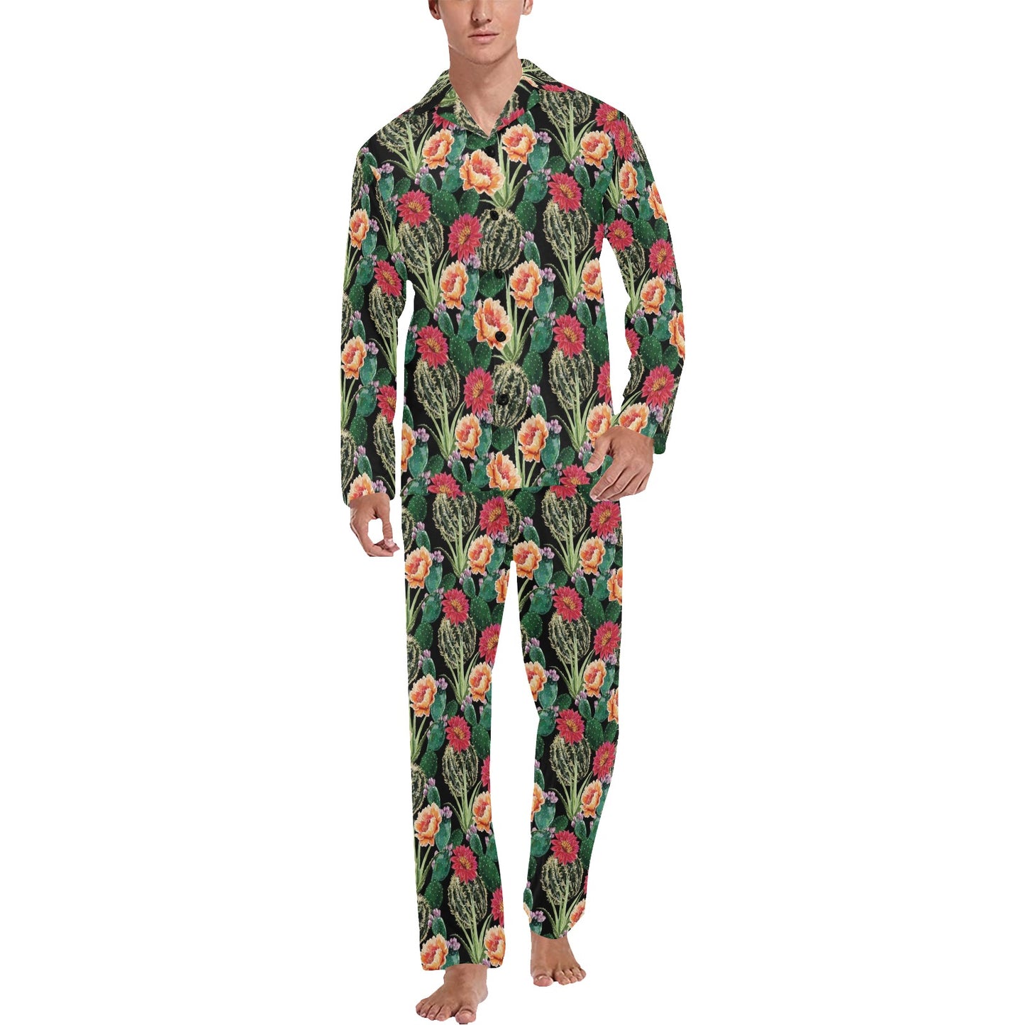Cactus Pattern Print Design 06 Men's Long Pajama Set
