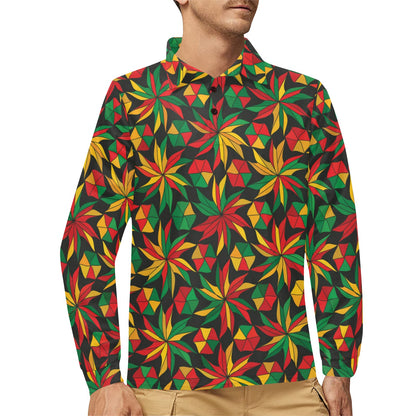 Rastafarian Pattern Print Design A03 Long Sleeve Polo Shirt For Men's