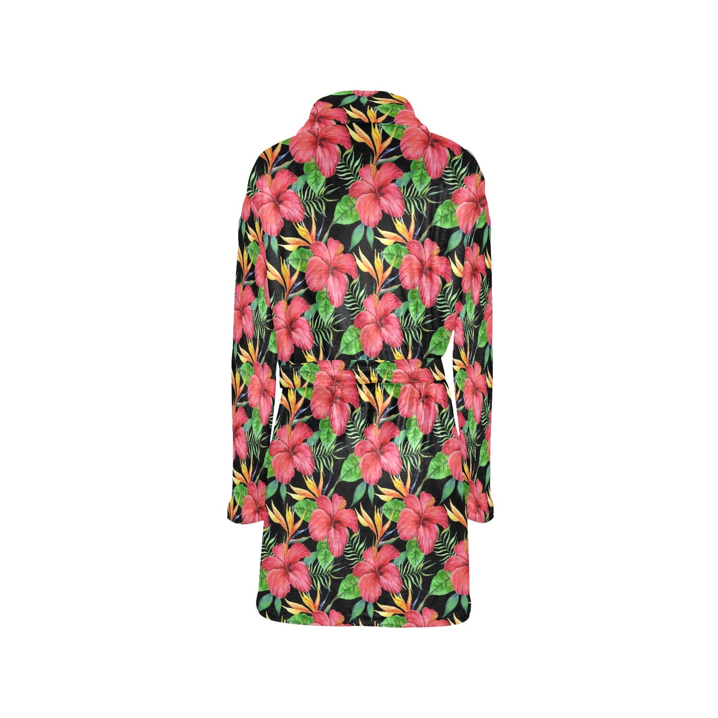 Red Hibiscus Pattern Print Design HB07 Women's Fleece Robe