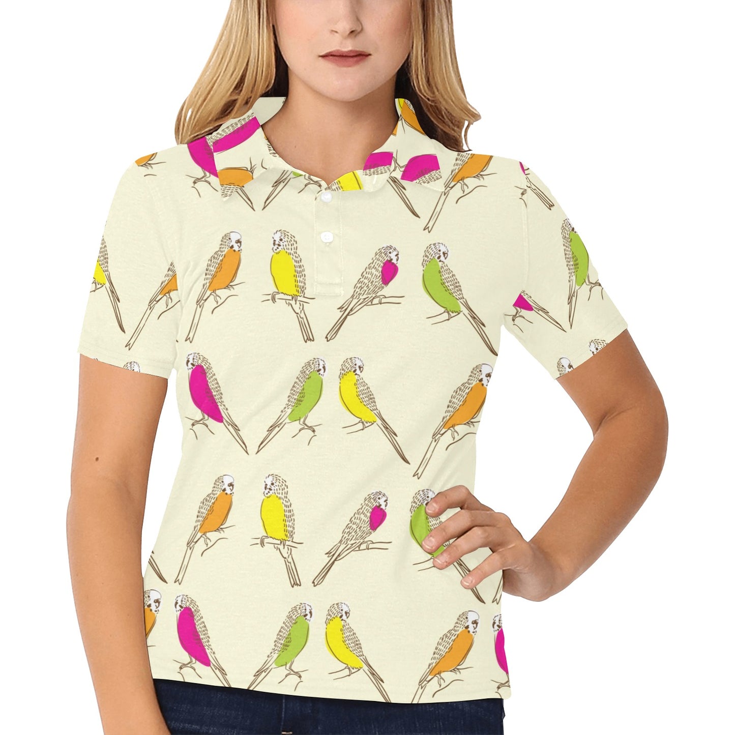 Parakeet Pattern Print Design A01 Women's Polo Shirt