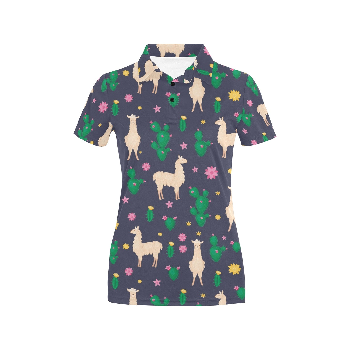 Llama Cactus Pattern Print Design 012 Women's Polo Shirt