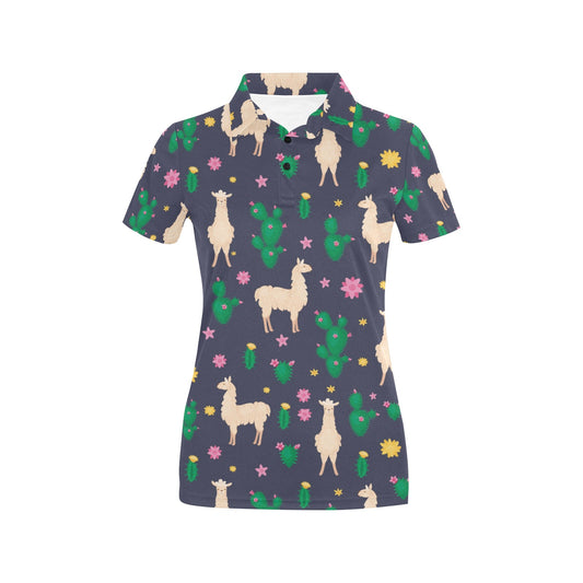 Llama Cactus Pattern Print Design 012 Women's Polo Shirt
