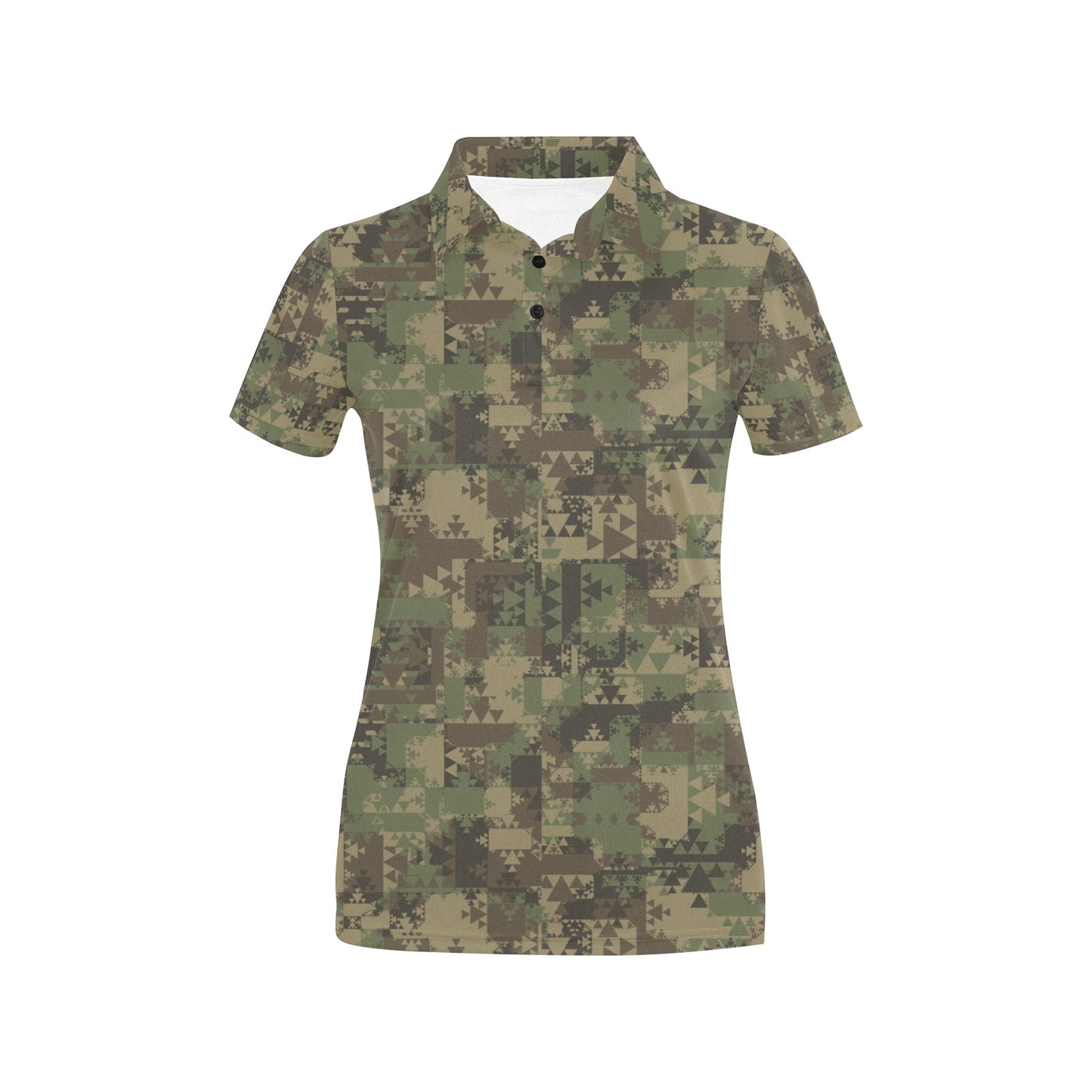 Camouflage Aztec Green Army Print Women's Polo Shirt