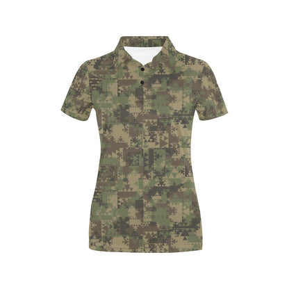 Camouflage Aztec Green Army Print Women's Polo Shirt
