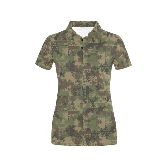 Camouflage Aztec Green Army Print Women's Polo Shirt