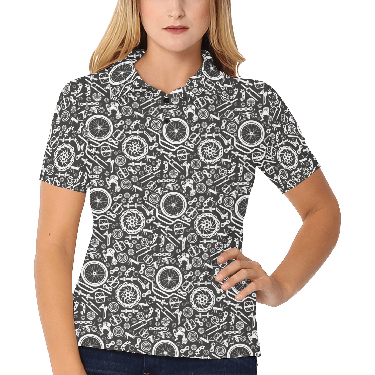 Bicycle Tools Pattern Print Design 02 Women's Polo Shirt