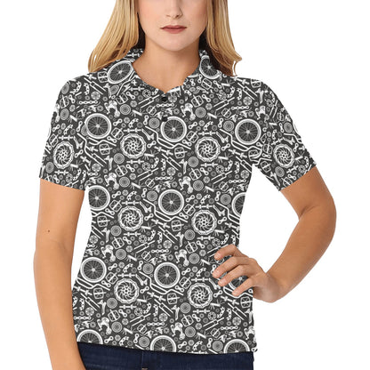 Bicycle Tools Pattern Print Design 02 Women's Polo Shirt