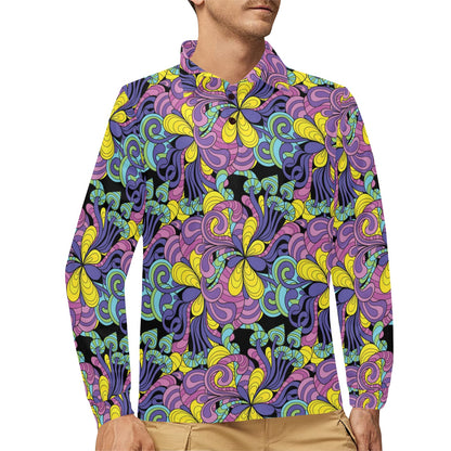 Trippy Print Design LKS305 Long Sleeve Polo Shirt For Men's