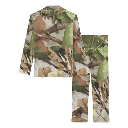 Camo Realistic Tree Forest Print Women's Long Pajama Set