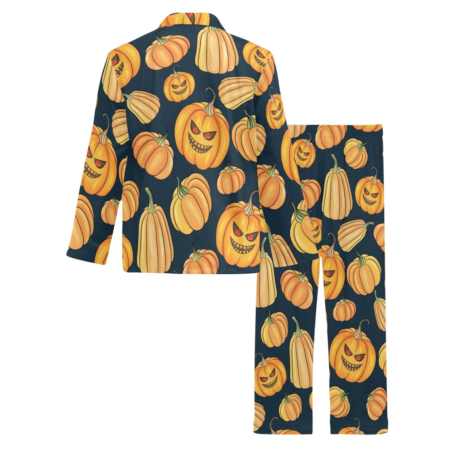 Pumpkin Halloween Pattern Print Design A04 Men's Long Pajama Set